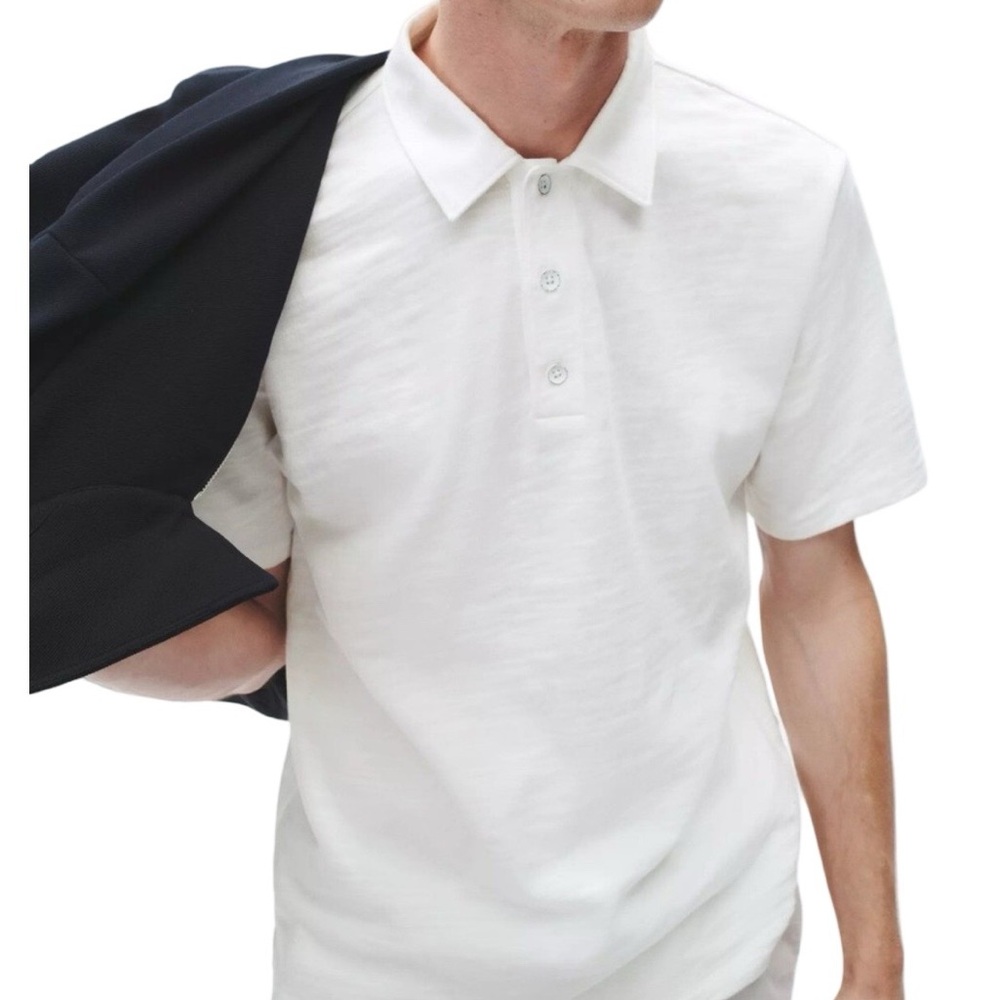 Rag & Bone White Polo Shirt XL 100% Cotton Slub Knit Short Sleeve Mens‎ Classic